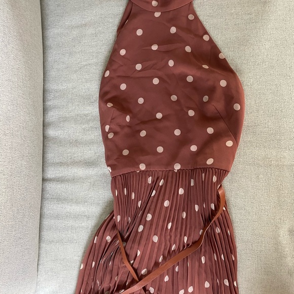 Polka Dot Pleated Dress with Belt - Picture 6 of 6